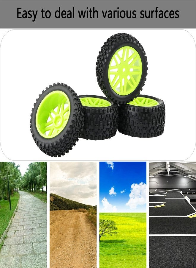 Rowiz RC Tires Wheels Set - 1/10 Scale 12mm Hex, Compatible with Traxxas Rustler Stampede Slash Bandit, Front & Rear Off-Road Tires for RC Car (Green) - Image 4